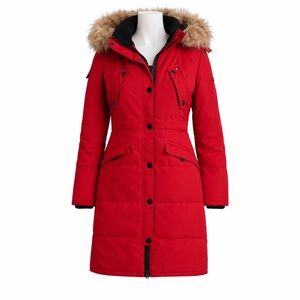 Size M Noize Red Kaylee Faux Fur-Trimmed Parka Winter Jacket